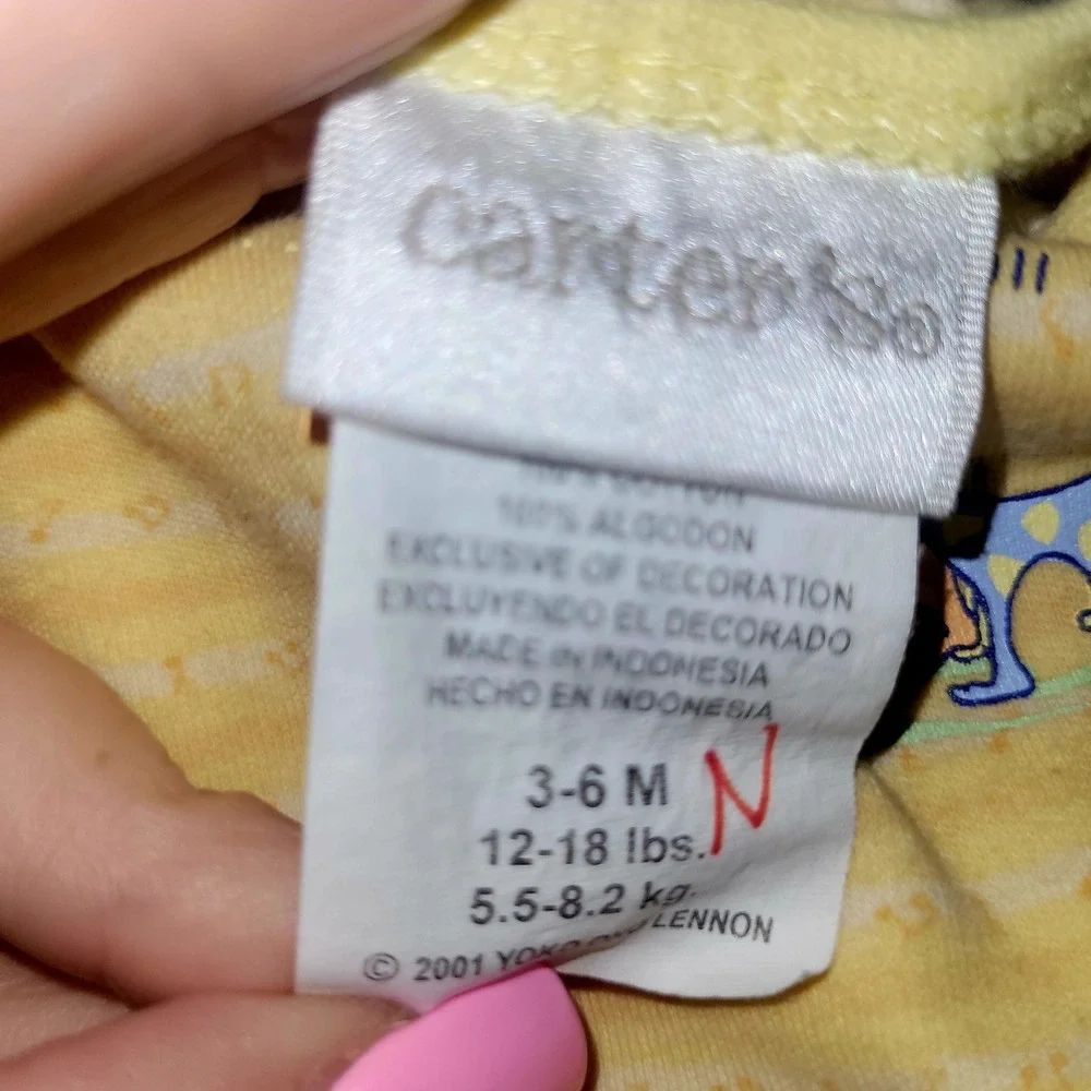 Vtg 2001 Carters John Lennon Imagine Yellow Musical Note Bodysuit 3-6M